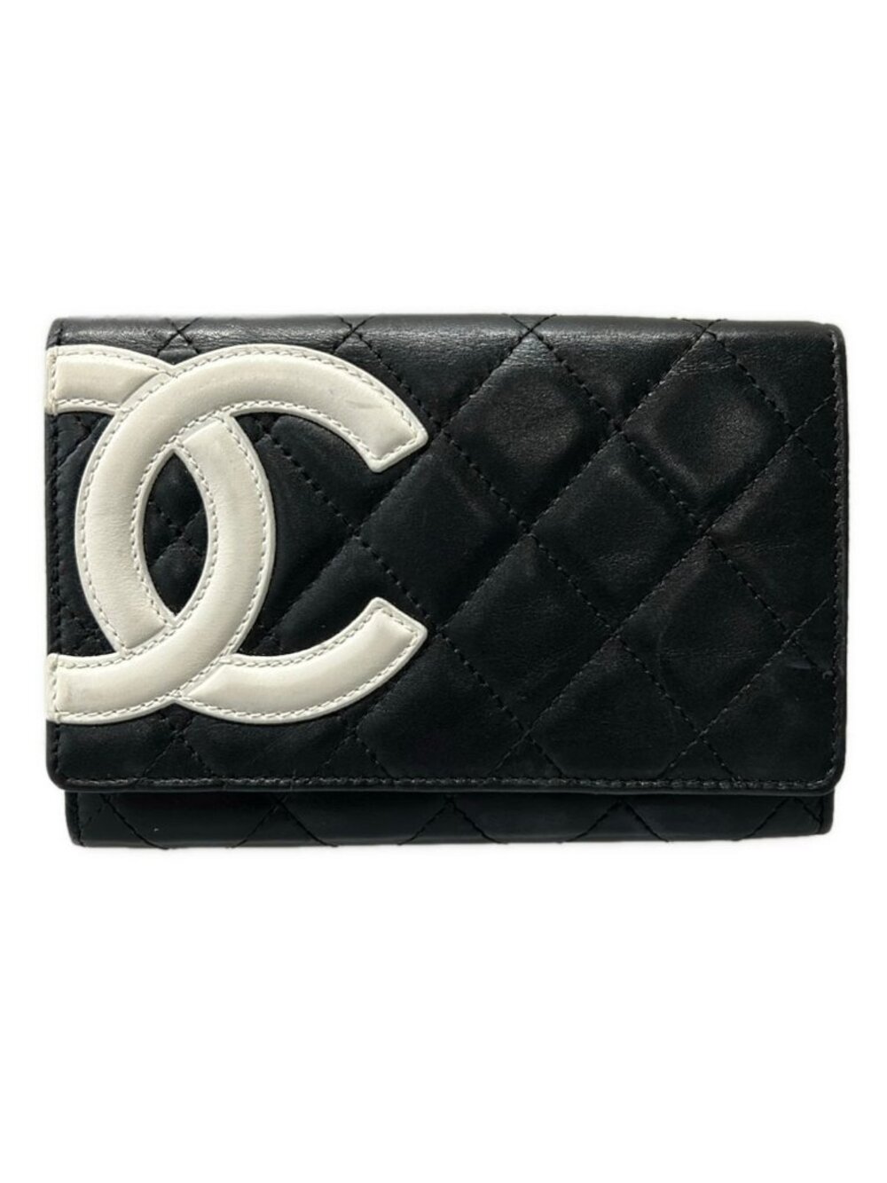Chanel Bifold Wallet Cambon Line Black White Lambskin